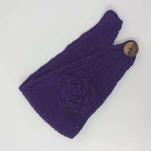 Knit headwrap with rosette - purple